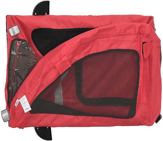 Pet Bike Trailer for Small Dogs, Foldable Bicycle Cargo Trailer with Iron Frame and Oxford Fabric, Includes Mesh Windows, Reflectors and Flag for Safety