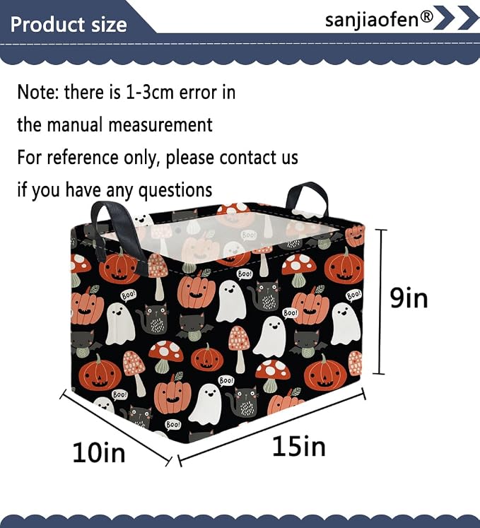 Sanjiaofeng Rectangular Kids Basket Halloween Storage Bins,Cute Storage Basket with Handles.Clothers,Books,Kid's Gifts Bins. (Mushroom Halloween)