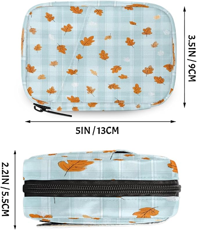 Travel Pill Organizer Blue Plaid Autumn Leaf Small Pill Case