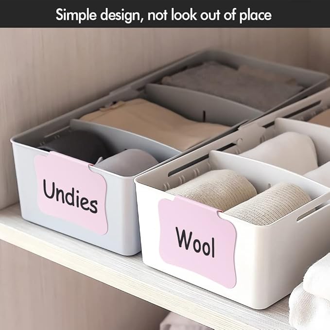 20PCS Basket Labels Clip On, Removable Plastic Bin for Storage Bins, Pantry Organization and Storage Hanging Tags for Basket Cube Box, in Pink
