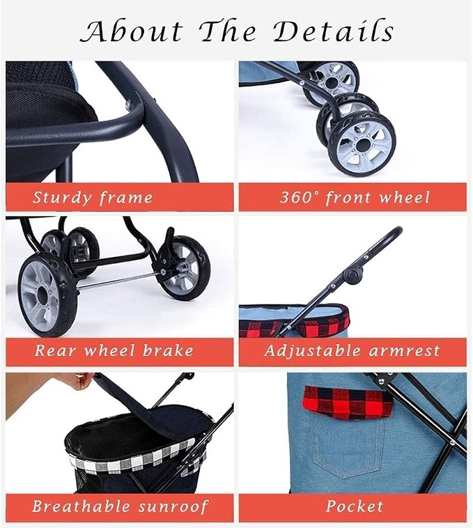 Lightweight Dog Strollers for Small Dogs Prime Dog Stroller Buggy 360° Smooth Front Wheel (Black Blue) (Light Blue)