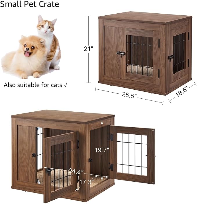 unipaws 25.5 Inch Furniture Style Dog Crate for Small Dogs, Cats, Rabbit | Indoor Puppy Kennel, Modern Decorative Wood Wire Cage, Pretty Cute End Side Table Nightstand