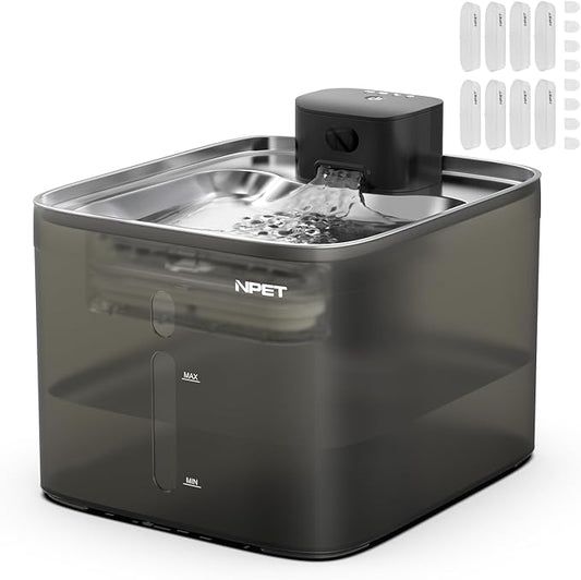 NPET Wireless Cat Water Fountain, 4L/135oz Pet Fountain with Smart Motion Sensor, 4000mAh Rechargeable Battery Operated & Quiet Pump, Automatic Cordless Water Dispenser with Multi-Filtration Filters