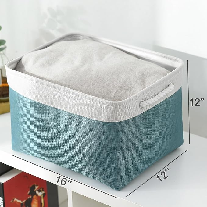 TcaFmac Organization and Storage Basket for Organizing - 16x12x12 inch Large 2 Pack Fabric Storage Cubes, Collapsible Storage Bins for Shelves Box Closet Cloth Home Toy Books Kids (White & Green)