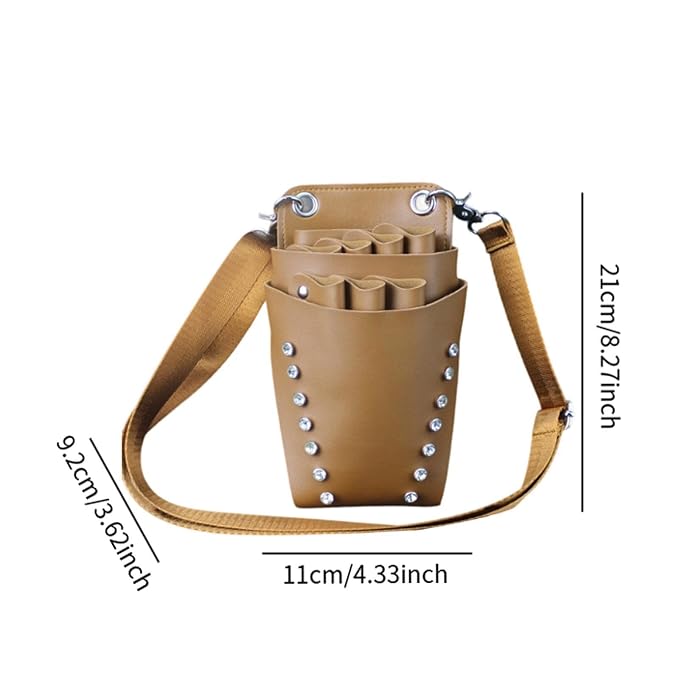 Scissors Pouch Hairdressing Scissors Bag Salon Hairstylist Tool Organizer PU Leather Waist Belt Shear Case Suitable for barbers pet groomers, Brown