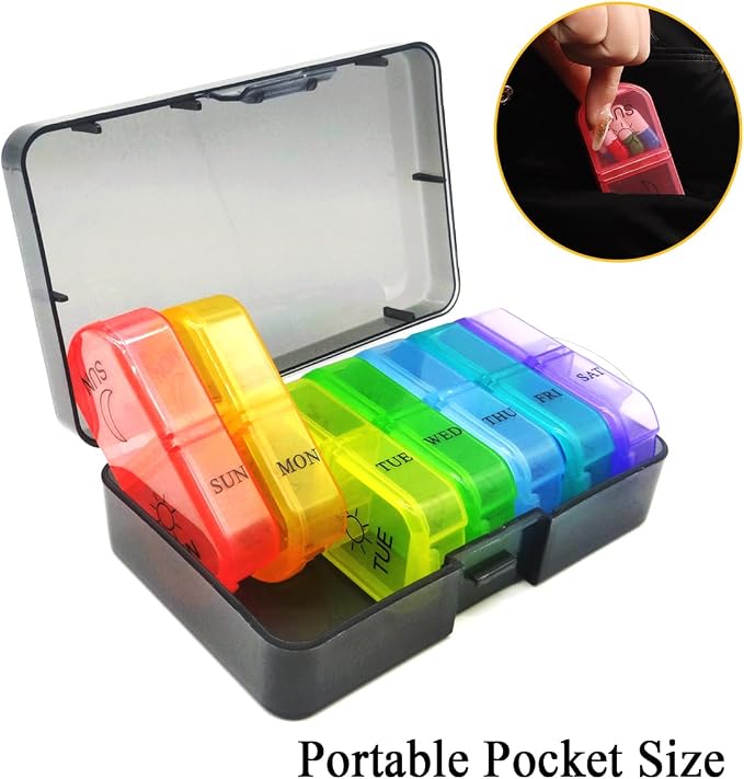 Travel Weekly Pill Organizer Case, 14 Compartments Travel Pill Box | Dispenser, Portable Daily Pill Container for Carry Storage Medicine, Vitamin, Supplement, Fish Oil, Cod Liver Oil, Capsules