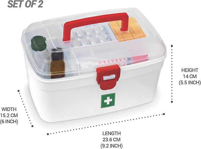 Milton First Aid Box Set of 2, Medical Storage Box for Medicines, Empty | Milton Medicine Storage Box Set of 2, First Aid Box for Medication, Empty