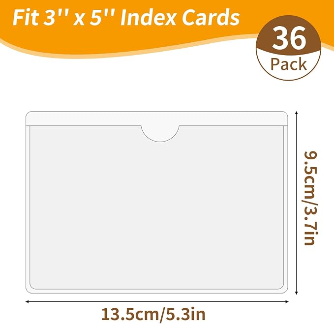 NIUBIER Storage Bin Labels, 36 Pcs Clear Adhesive Pockets, for 3×5 in Card | Removable Tote Label Stickers, Index Card Holder for Tote Box Bins Cabinet, Plastic Label Holders, Waterproof, Sticky Backing