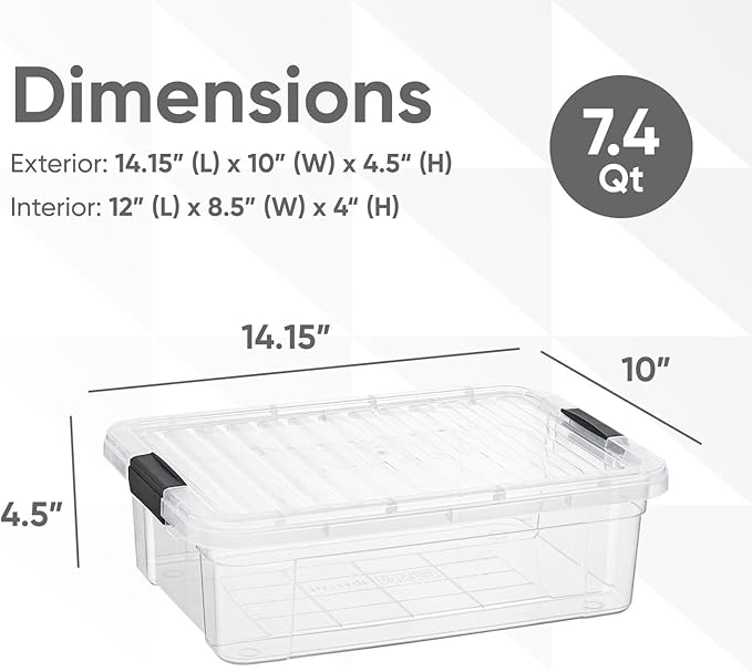 Superio 7.4 Quart Clear Plastic Storage Bin with Lid, Stackable Organizer Box, BPA-Free Storage Container for Home, Garage, School & Office, 5 Pack
