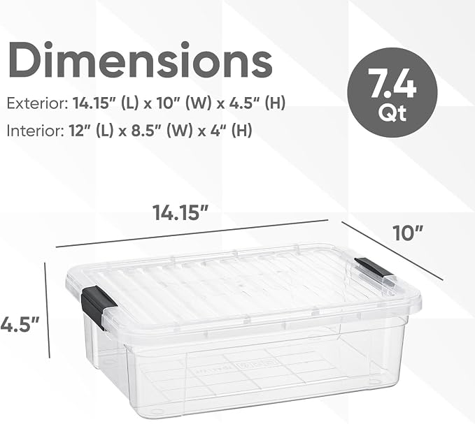 Superio 7.4 Quart Clear Plastic Storage Bin with Lid, Stackable Organizer Box, BPA-Free Storage Container for Home, Garage, School & Office, 3 Pack