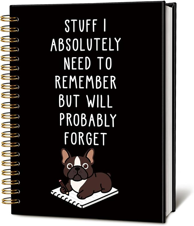 LIANGW Funny French Bulldog Notebook Journal Gifts for Women & Men | Frenchie Gifts for Women, for Coworkers, Black Hardcover Spiral Notebook 5.5x8.3 Inch