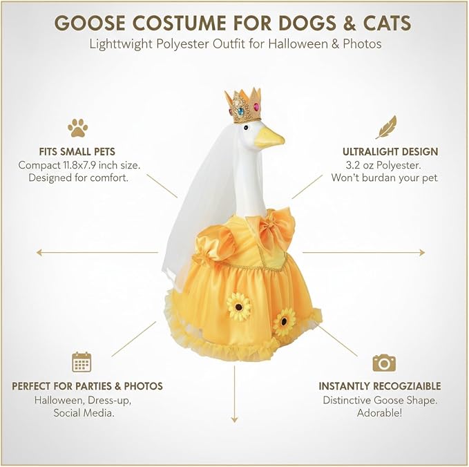 Goose Costume for Dogs and Cats, Lightweight Polyester Outfit for Halloween Parties and Photos (1 PC)