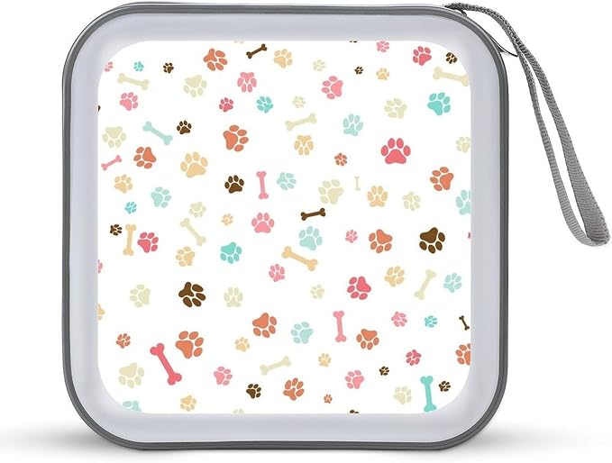 Pets Paw CD DVD Storage Case，Premium Plastic And Non-Woven, Waterproof with Handle, Portable Zippered Organizer