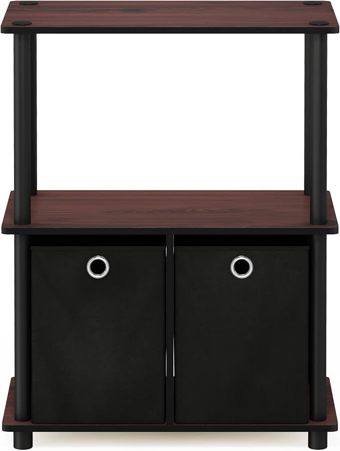 Furinno TURN-N-TUBE Storage Shelves, 3-Tier Toolless Book Shelf with Storage Bins, Display Shelf, for Organization and Storage, Living Room, Garage, Home Office, Dark Cherry
