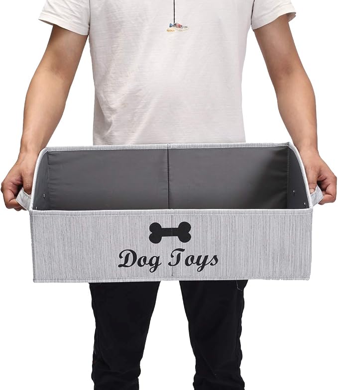 Morezi Dog Toy Basket - Organize Pet Toys, Blankets, Leashes, Chews in Living Room, Playroom, Closet, Shelf - Grey