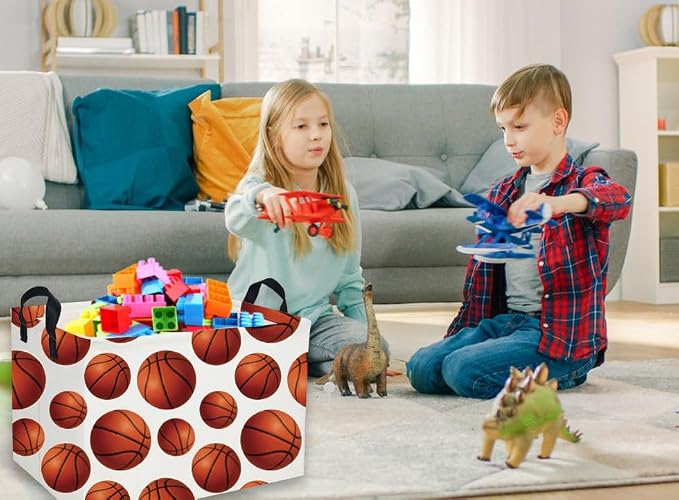 Essme Rectangular Basketball Baskets Storage Box, Storage Bins Organizer with Handles for Room Decor, Shelf Basket.(Basketball Basket)
