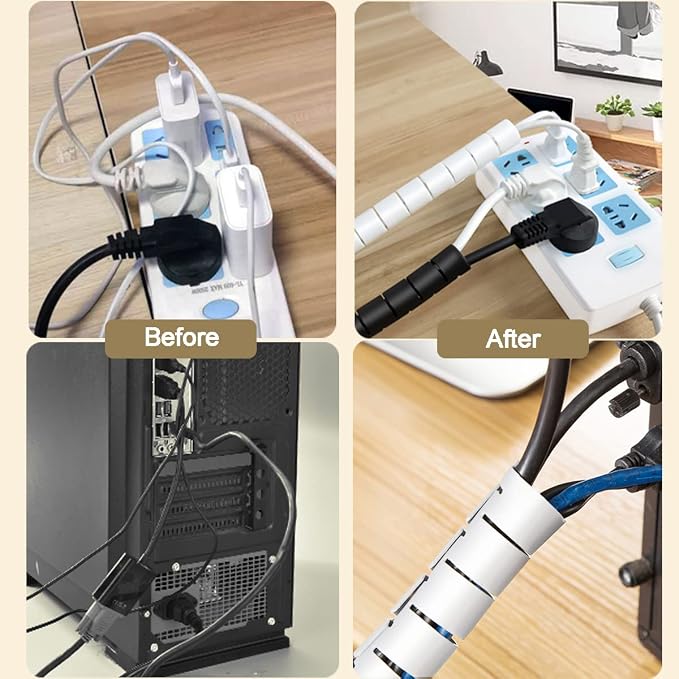 White Cable Management Sleeves 2 PCS Cord Protectors for USB Cable Power Audio Video Wire Cables - Protect Cats Dogs Pets from Chewing Cords