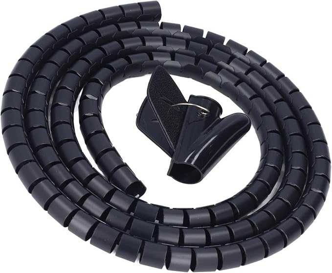 Spiral Cable Wrap Organizer 20mm | Cord Management for Home/Office/Pet Protection | Flexible Wire Tube Cuts to Length | Tidy TV/DVD/PC Cables (1.5m/4.9ft)