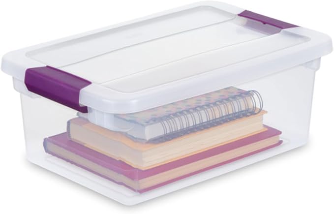 Sterilite ClearView Latch Boxes, Storage Bins with Lids, 15 Quart, 48-Pack | Clear Plastic Organizers with Color Accent Latches for Closet, Bedroom, Shelving Units, Dorm Room and Home Organization