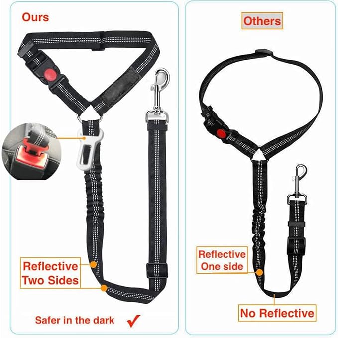 1 Piece Dog Car Seatbelt for VW Caddy 5/V 2020-2024 2025 | Durable pet restraint with elastic bungee buffer ensures safe canine travel preventing sudden stop road injuries