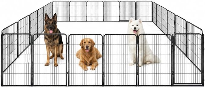 Dog Play Pen for Outdoor Use - 40'', 24 Panels for Medium and Large Size Dogs - Portable Playpen Kennel for RV, Camping, and Yard - Heavy Duty Pet Fence w/Black Rust Resistant Coating