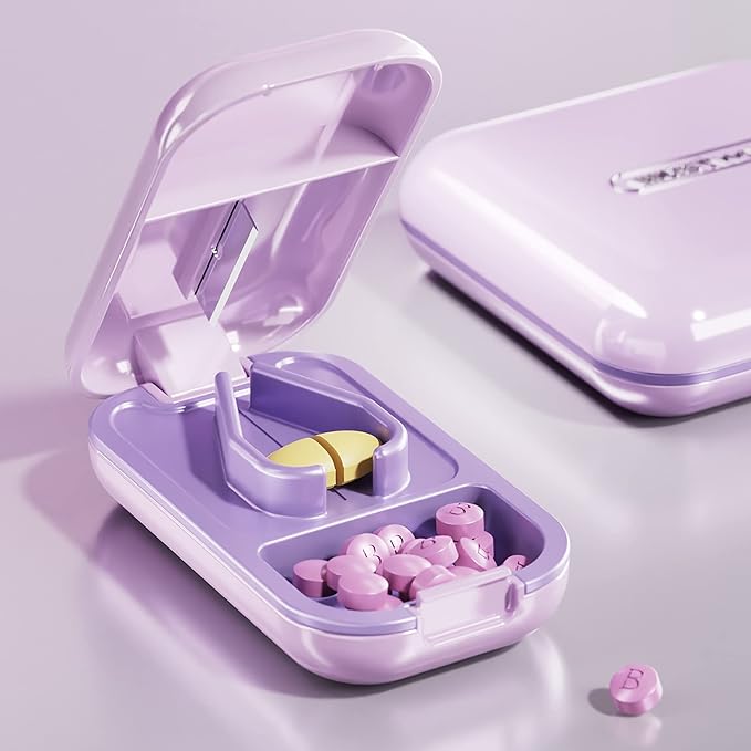 DUBSTAR Pill Cutter Splitter for Small and Tiny Large Pills Portable Purple | Pill Cutters with Removable Silicone Pad, Tablet Splitters Cuts Vitamins Tablets for Purse Pocket