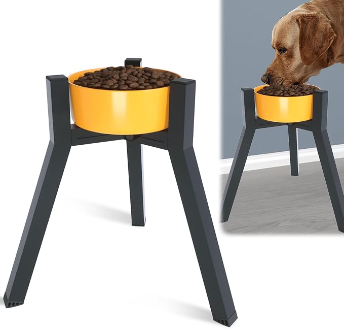 SHAINFUN Metal Raised Dog Bowl Stand for Extra Large and Large Breeds, Adjustable Width for 7-10.6" Food & Water Bowls, Single Tall Elevated Dog Bowls Holder, 13.7" Tall (Bowl Not Included)