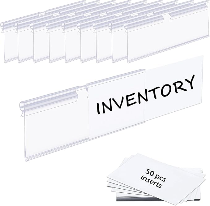 50PCS Basket Bin Labels Clip On,ChanQnTon Clear Plastic Label Holders for Storage Bins, Wire Shelf Price Tags,Merchandise Display Signs,50PCS 10X4CM Paper Inserts Included.(Size:3.94x1.57inch/10x4cm)