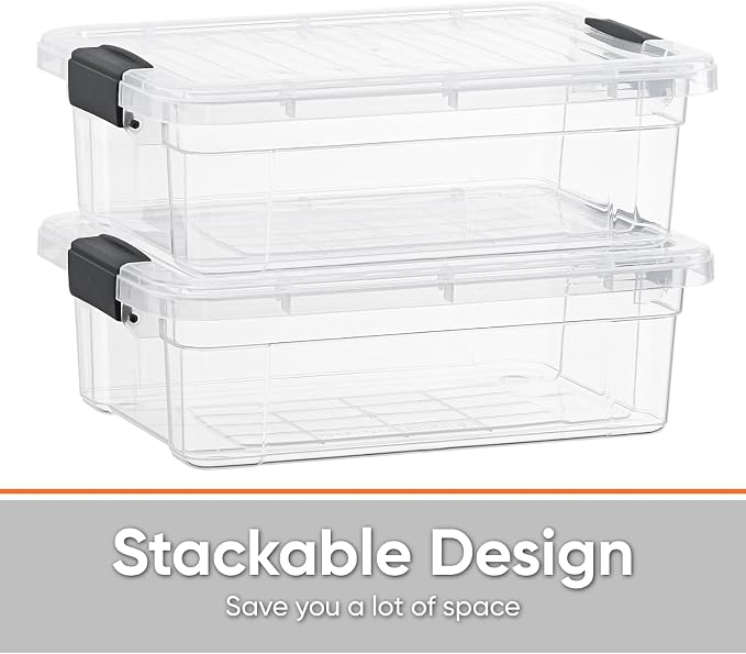 Superio 7.4 Quart Clear Plastic Storage Bin with Lid, Stackable Organizer Box, BPA-Free Storage Container for Home, Garage, School & Office, 6 Pack
