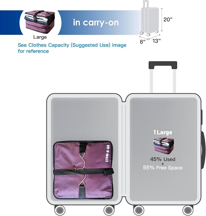 Stow-N-Go Hanging Travel Shelves, Packing Organizer for Luggage. Carry on Closet for Suitcase. Expandable Packing Cube. Travel Essentials. (Burgundy - L, L = (L) 11.8" x (W) 11.8")