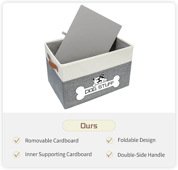 Collapsible Box, Dog Toy Basket, Storage Bin for Pet Accessories | Fabric Storage with Handle, Organizer for Living Room, Gray