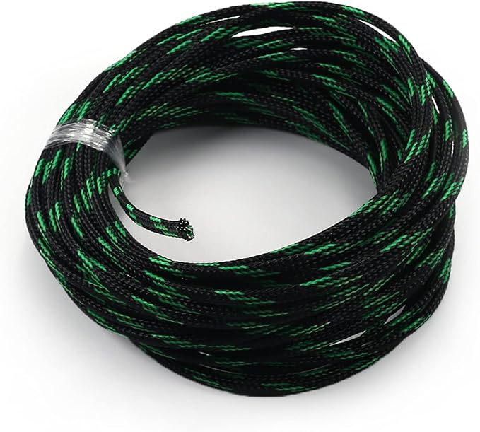 Jutagoss PET Expandable Braided Cable Sleeve, 32.8ft - 3/16 inch Black Fluorescent Green Cable Management Sleeve, Wire Loom Tube Cord Protector for USB Cable, Power Cord, Audio Video and More, 1Pc