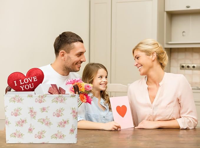 NTAOHAMPER Rectangular Pink Flower Basket for Girls, Storage Bin with Handles, Room Decor, Gift Basket(Pink Flower)