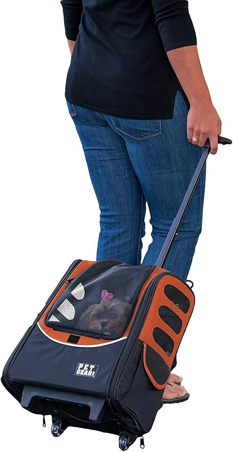 Pet Gear I-GO2 Roller Backpack, Travel Carrier, Car Seat for Cats/Dogs, Mesh Ventilation, Included Tether, Telescoping Handle, Storage Pouch, 2 Models, Available 12 Colors