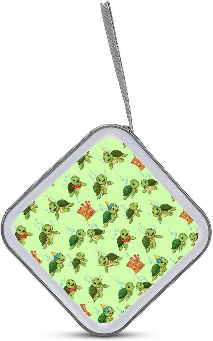 Portable Hard Shell DVD Storage Cute Sea Turtles Themed Green, 40-Disc Binder with Carry Strap, Protective Case for Movies Music Travel