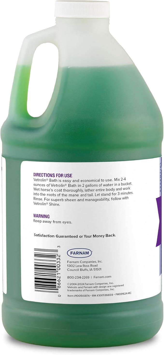 Farnam Vetrolin Bath, Ultra-Hydrating Argan Oil Conditioning Shampoo, Enhances Shine, Soothes Dry Skin, for Horses and Dogs, 64 oz.