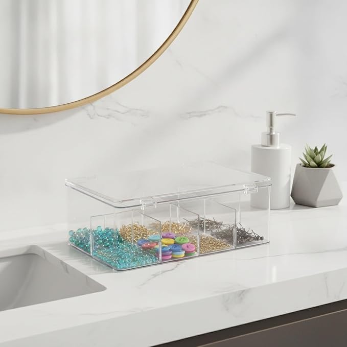 10.75 x 7.68 x 3.74 Inch Clear Storage Box with Removable Dividers, Medium PET Organizer Bin for Tackle and Craft Supplies (1 Pack)