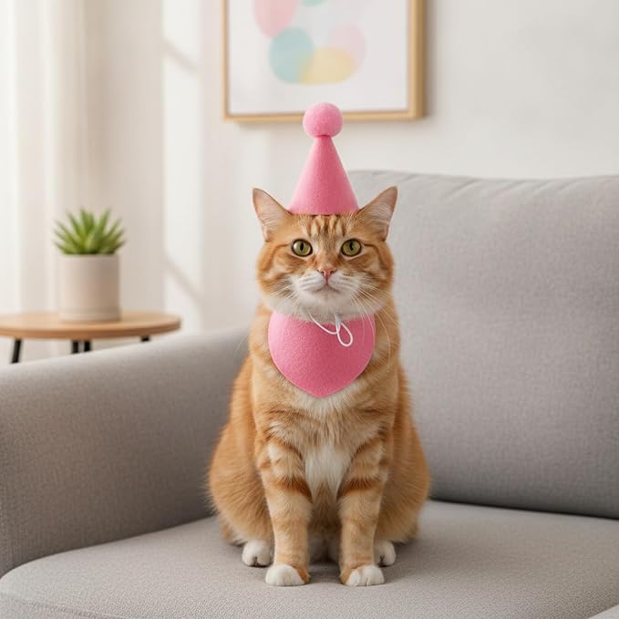 Adjustable Dog Birthday Hat and Bib Set, Soft Pet Costume Accessory for Small to Medium Dogs