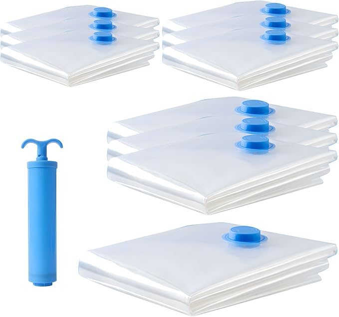 Of 11 Vacuum Compression Bags with Hand Pumps for Space Saving Clothes Storage and Efficient Wardrobe Organization Clothes Storage