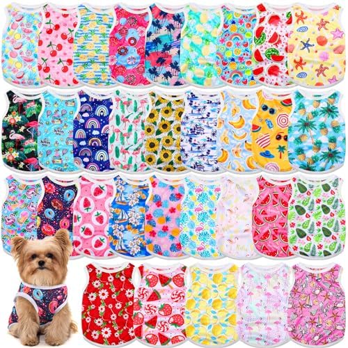 32 Pack Summer Hawaiian Dog Shirts for Small Dogs T-Shirts Pet Shirt Doggie Vest Puppy Clothes Flamingo Top Sleeveless Apparel for Cats(L)