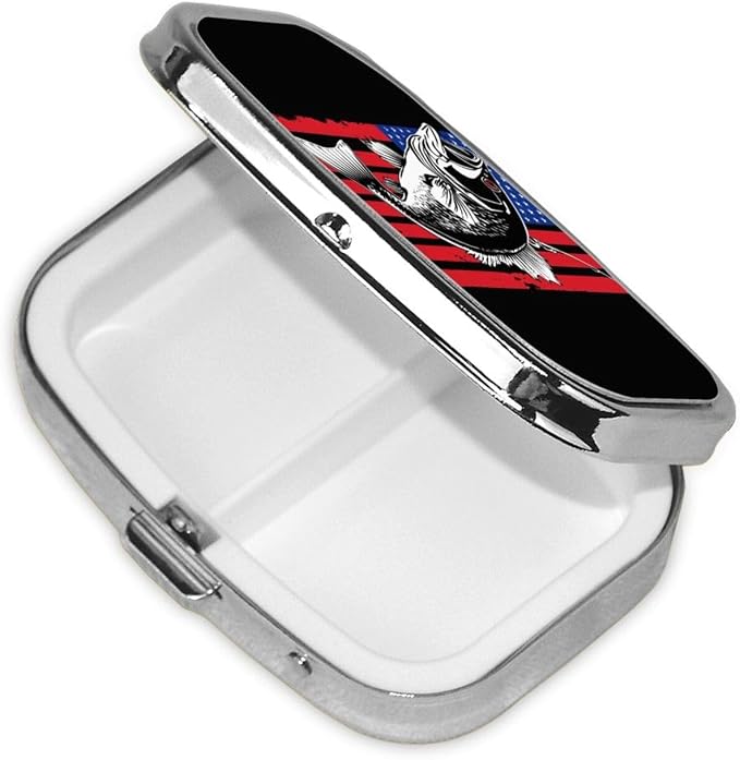 Travel Pill Organizer Portable Pill Case 2 Compartments Vintage Bass Fishing Lure American Flag Small Pill Box Mini Daily Medicine Organizer Box