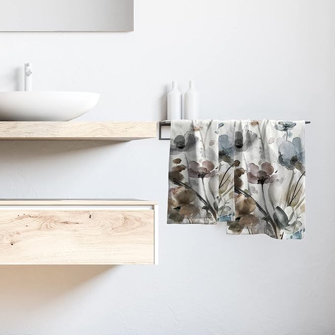 Giwawa Grey Floral Hand Towels Boho Botanical Fingertip Towels Set of 2 Soft Guest Face Towel Bathroom Decorations Thin Kitchen Tea Dish Towels