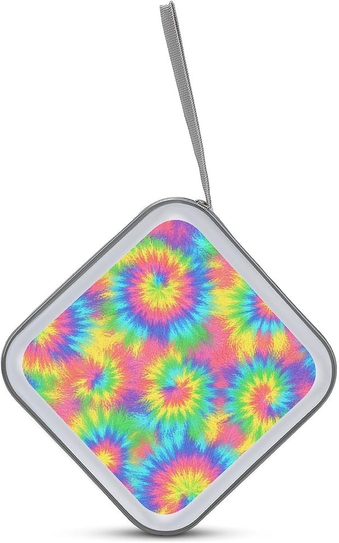 Hard Plastic 40-Disc Storage Binder Rainbow Tie Dye, Protective CD/DVD Wallet with Zipper, Portable Organizer for Movies Music