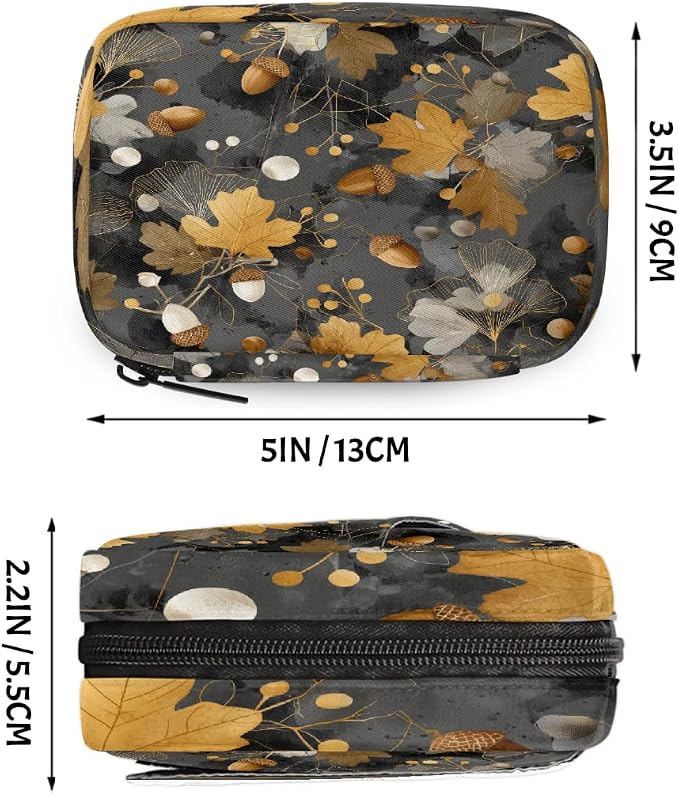 Travel Pill Organizer Black Gold Autumn Leaf Small Pill Case
