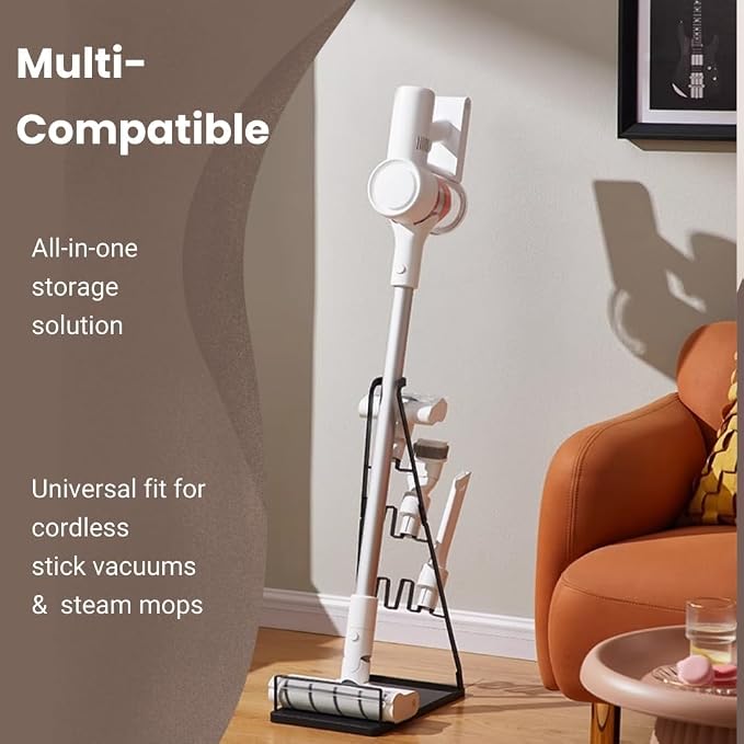 Vacuum Stand No-Drill Storage for Most Stick Vacuum Home Cleaning | metal storage frame, tool holder use, and broad stick-vac fit for clearer buying for daily cleaning,Wallless hole drilling