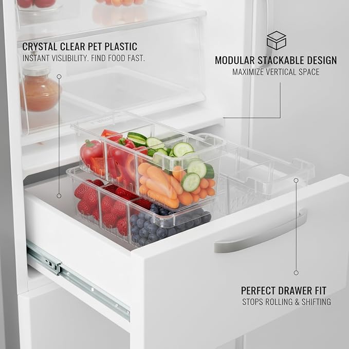 Clear PET Refrigerator Storage Bins - Stackable Produce Organizer for Fridge Drawers & Shelves, Durable Food Container (1 Pack)
