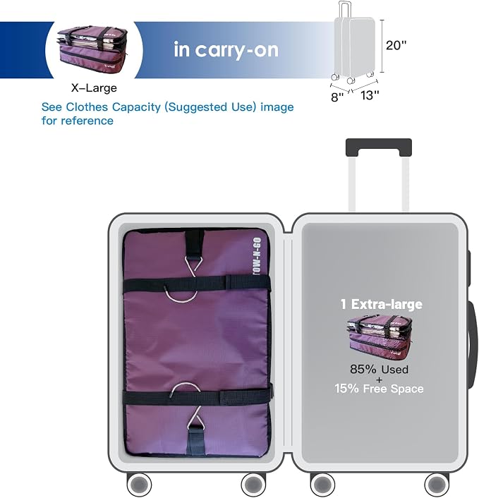Stow-N-Go Hanging Travel Shelves, Packing Organizer for Luggage. Carry on Closet for Suitcase. Expandable Packing Cube. Travel Essentials. (Burgundy, XL = (L) 17.7" x (W) 11.8")