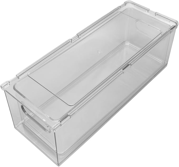 Drawer Storage Box, PET Clear Plastic Stackable Bin with Lid, 3 Compartments for Bathroom Vanity and Under Sink, Pantry Cabinet Makeup Office Organizer (3 liters)