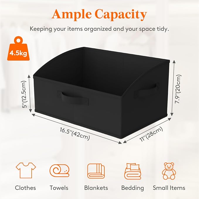 Lifewit Trapezoid Closet Storage Bin for Shelf, 6 Packs 19L, Black | Non-woven Closet Organizer Baskets with Handles, Foldable Clothes Containers Boxes for Clothing, Book, Purse, Large
