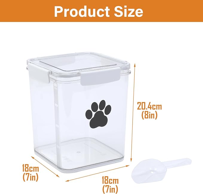 4L Dog Food Storage Container,Airtight Pet Food Storage Containers with Buckle-Lock Lids & Spoon,Plastic Cat Food Bin BPA Free,Dog Treat Container for Dog, Cat, Bird Seed - Bright White